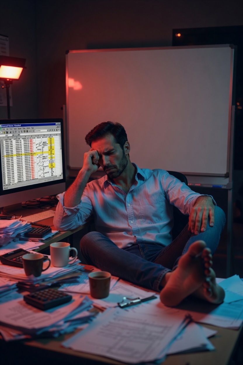 Brewer buried in spreadsheets at 11pm
